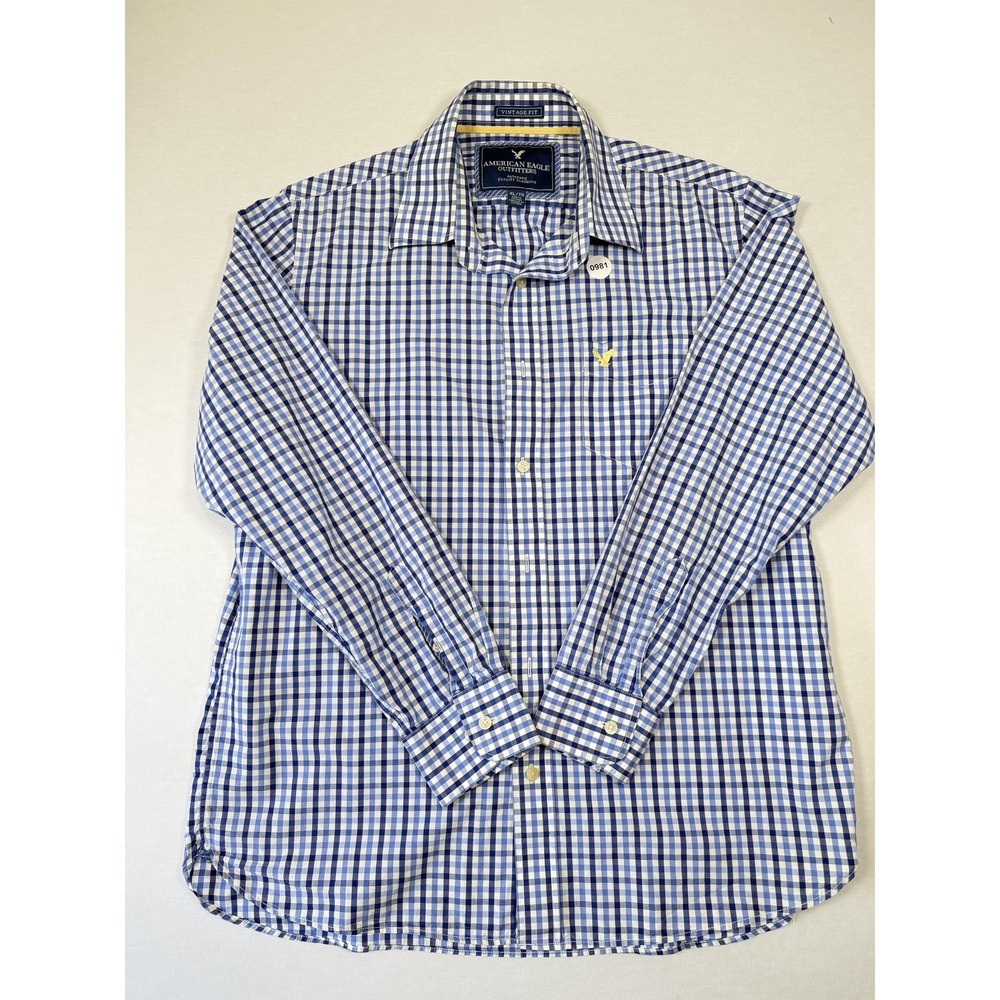 American‎ Eagle Outfitters Shirt Mens XL Blue Gingham Vintage Fit Cotton Casual